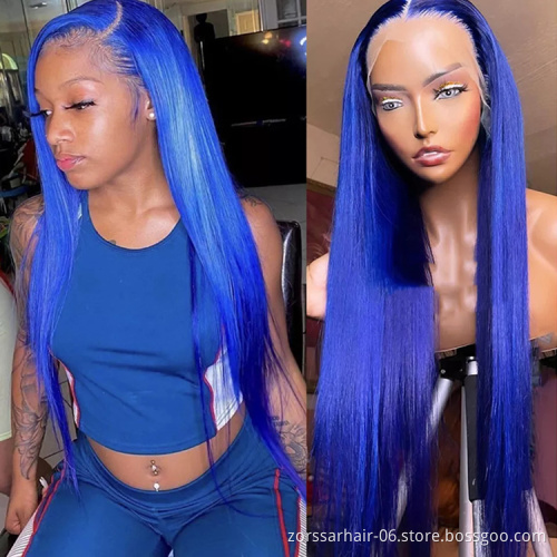 Colourful glueless virgin cuticle aligned lace frontal wigs wholesale 13x6 human hair hd lace front wigs brazilian hair blue wig